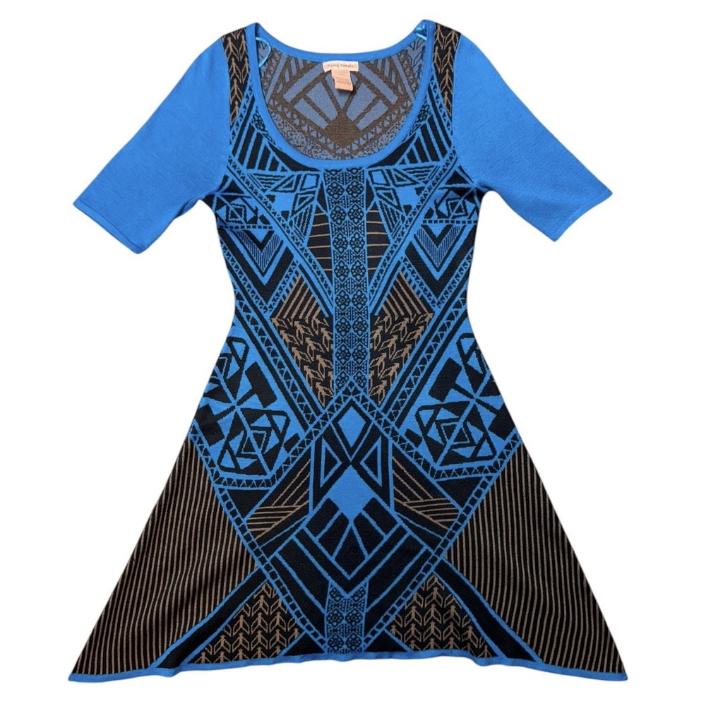 Flying Tomato Womens Boho Aztec Geo Print Knit Fit Flare Sweater‎ Dress Small
